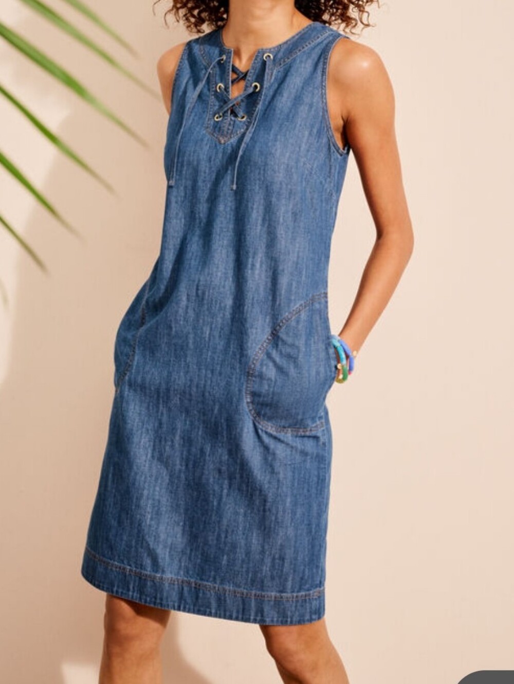 Talbots Denim Lace Up Shift Dress Plus Size NWT